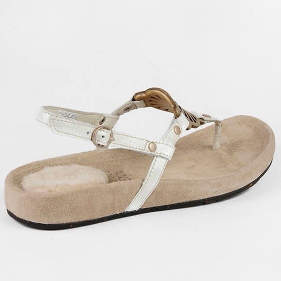 UGG Halendi Sheepskin Heel Puff Genuine Leather Flats Open Toe Sandals Shoes - Picture 8 of 16